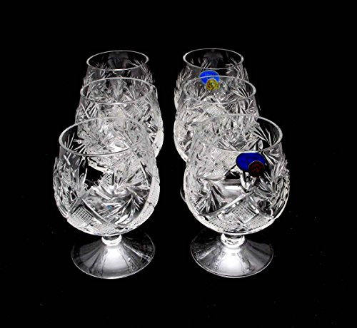 6 Russian CUT Crystal Cognac Snifters 150ml/5oz Hand Made