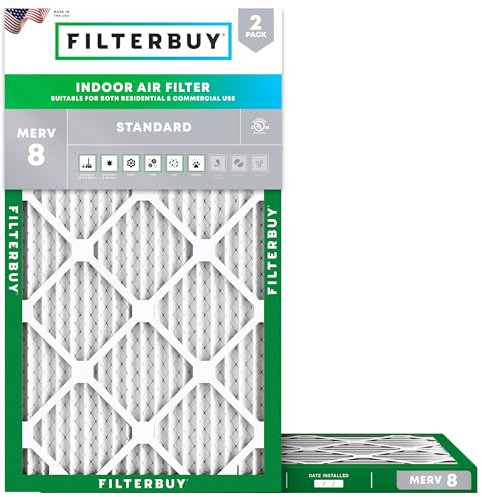 Filterbuy 15x30x1 Air Filter MERV 8 Dust Defense (2-Pack), Pleated HVAC AC Furnace Air Filters Replacement (Actual Size: 14.50 x 29.50 x 1.00 Inches)