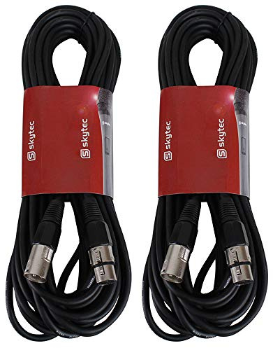 Skytec Microphone Cable Pair 12m XLR Female to Male Professional Audio Lead Set Heavy-Duty 3-Pin Signal Cables for DJ, PA System, Studio & Live Music