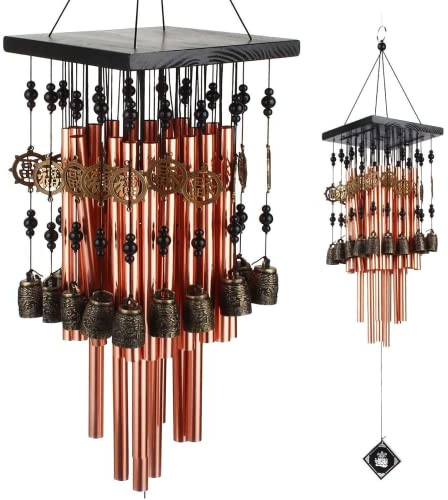 YLYYCC Carillon éolien pour extérieur, 76,2 cm avec 28 Tubes et 16 clochettes en cuivre pour Jardin, terrasse, décoration à Suspendre à Une fenêtre, Cadeau de condoléances commémoratif en Bronze pour