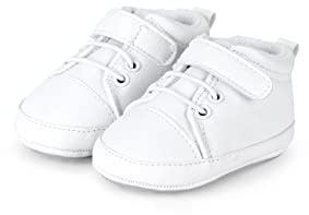 Sterntaler Baby Schuhe uni – Unisex Babyschuhe aus Kunstleder mit Klettverschluss – Knöchelhohe Krabbelschuhe mit rutschfester Sternensohle – Größe 18, Farbe weiß