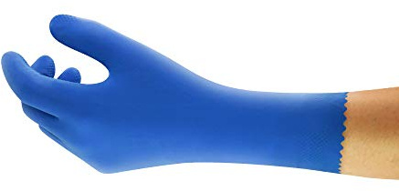 Ansell AlphaTec 87-305 Chemikalienschutz-Handschuhe, Mehrzweck-Arbeitshandschuhe, Lebensmittelkontakt, Komfort und Geschicklichkeit, Baumwoll Velours Innenausstattung, Größe L (12 Paar)