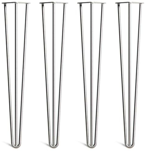 Desk & Dining Hairpin Legs, 71cm, Steel (Raw) | Set of 4; 3 rod Heavy Duty 12mm; solid steel; thick 4mm base plates; screws, feet and build guide included