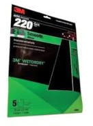 3M Wetordry Sandpaper, 32043, 220 Grit, 9 in x 11 in, 5 Sheets Per Pack