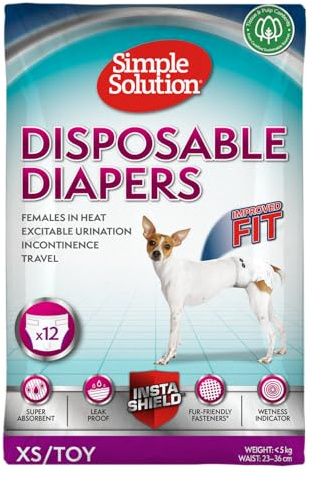 Simple Solution Couches jetables pour chiens femelles, super absorbantes et anti-fuites avec indicateur d'humidité en cas d'excitation urinaire, d'incontinence ou de femelles en chaleur - pack de 12