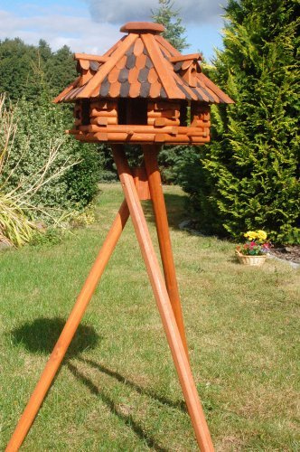 Massives Luxus Vogelhaus mit Ständer + imprägniert, Vogelfutterhaus mit Futtersilo, Silo