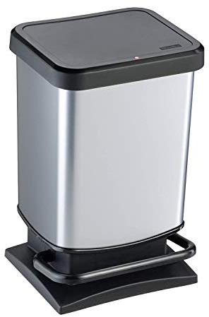 Rotho Pattumiera Paso 20l con coperchio, plastica (PP) senza BPA, argento metallizzato, 20 litri (29,3 x 26,6 x 45,7 cm)