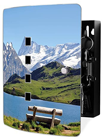 banjado Design Schlüsselkasten aus Edelstahl für 10 Schlüssel/Schlüsselschrank zur Schlüssel Aufbewahrung 24 x 21,5 x 7cm groß mit praktischem Magnetverschluss/Motiv Alpen