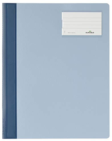 Durable Schnellhefter A4 Überbreite für Prospekthüllen, 25 Stück, blau | Hefter mit Sichtschutz, Beschriftungsfenster 90 x 57 mm, Innentasche für ungelochte Blätter, Kunststoff, Made in Germany