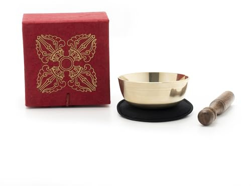 Gegossene Klangschale ca. 150g mit Geschenkbox, rot | Handarbeit aus Nepal, für Schule, Achtsamkeit, inkl. Zubehör