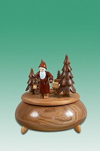 Rudolphs Schatzkiste Spieldose Weihnachtsmann mit Schlitten Natur ØxH 18x20cm NEU Spieluhr Spielwerk Musik Dose Figur Seiffen Erzgebirge Holz Dekoration Weihnachten
