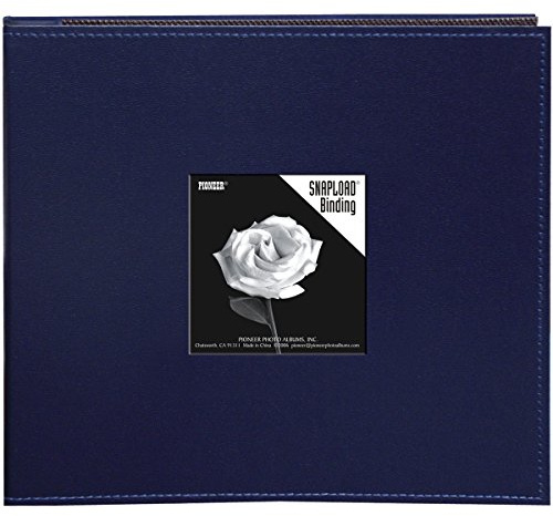 Pioneer 8 Inch by 8 Inch Snapload Sewn Leatherette Frame Cover Memory Book, Navy Blue