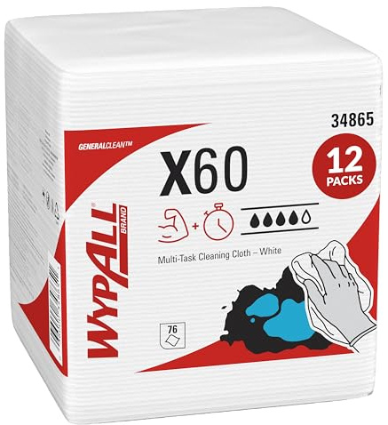 WYPALL* X60 1/4-gefaltete Tücher 6034 – 12 Packungen mit jeweils 76 viertelgefalteten, weißen Tüchern