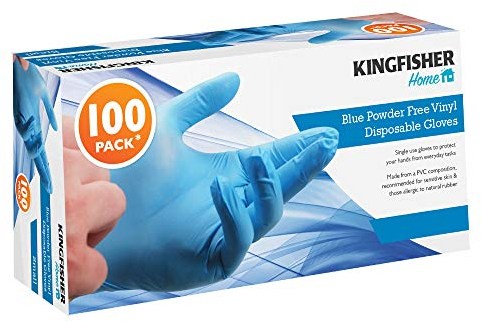 Kingfisher Powder Free Vinyl Gloves, Blue, Medium - Pack of 100