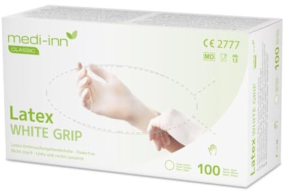Medi-Inn Latex White Grip Einmalhandschuhe weiß puderfrei (Größe: M, Menge: 300 Stück)