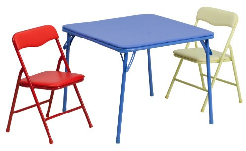 Flash Furniture Mindy Kids 3-Piece Folding Square Table and Chairs Set for Daycare and Classrooms, Children's Activity Table/Chairs Set, Multicolor