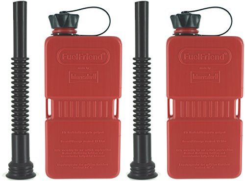 FuelFriend®-PLUS 1,5 Liter - Klein-Benzinkanister Mini-Reservekanister + Flexibles Auslaufrohr - im Doppelpack