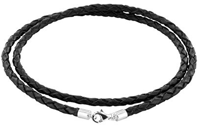 Auroris Geflochtene Echtleder-Kette schwarz Dicke 3mm mit Karabinerverschluss aus 925 Sterling-Silber