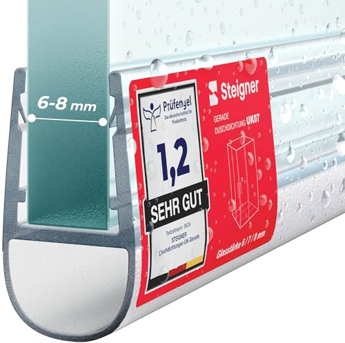 STEIGNER Joint porte de douche UK07 200 cm (1 pc.) transparent - Joint vertical pour douche à accès d'angle ou pentagonale avec porte 6-8 mm - Étanchéité, Ajustement parfait, Design discret