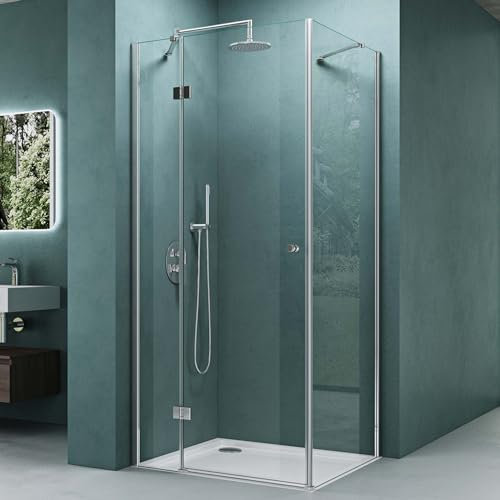 Mai & Mai Duschkabine 80x120 Eckeinstieg Eckdusche mit Duschtasse Duschabtrennung 6mm ESG Sicherheitsglas inkl. NANO-Beschichtung Klarglas R05K