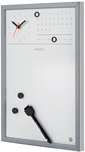 Bi-Office CG0117152 Magnettafel mit integrierter Uhr und fortlaufendem Kalender, MDF Rahmen, lackierter Stahl, 30 x 45 cm, grau