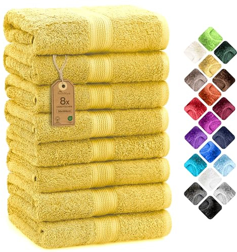 NatureMark 8 Handtücher Set - 100% Baumwolle - Saugfähige und langlebige Handtücher, Größe 50×100 cm, Gelb