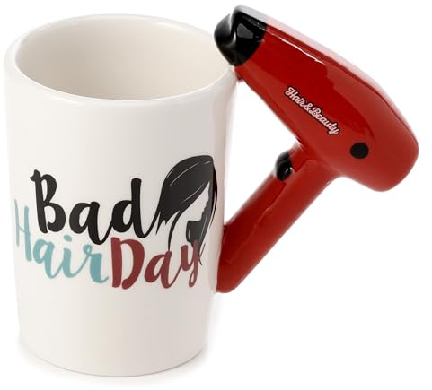 Puckator Hair Drier with Slogan Ceramic Shaped Handle Tea Coffee Mug - Funny Home Accessories For Girlfriend - Large Mugs for Men Women Hot Drinks Cute Cups Presents Secret Santa Gift