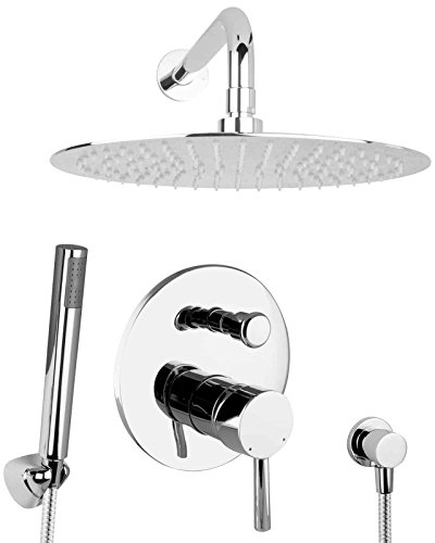 PaulGurkes 30cm Duschsystem Duschset Regendusche unterputz Set rund Tropendusche XL Dusche Regenbrause Überkopfbrause Komplettset Duschtempel Komfortbad