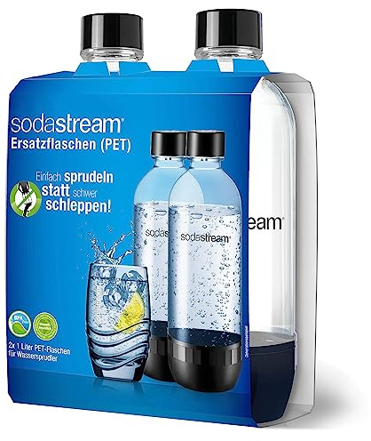 SodaStream 2 x 1 Litre PET (Polyethylene terephthalate) Bottles, Grey, Plastic, Black , 2x1Litre Pack