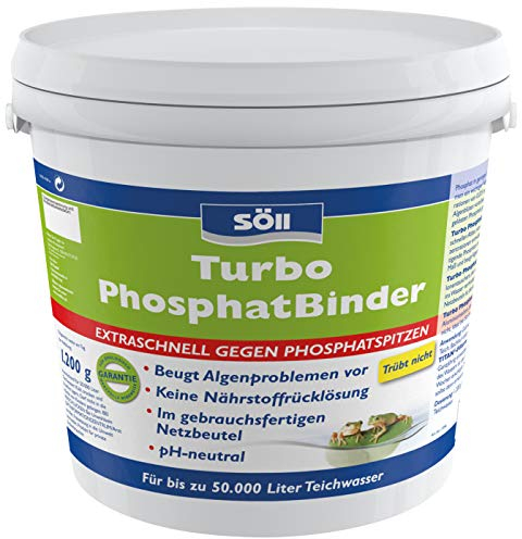 Söll 82710 Turbo PhosphatBinder (1,2 kg) - extraschnell gegen Phosphatspitzen/Teichpflegemittel zur schnellen Phosphatbindung und Algenvorbeugung im Gartenteich, Schwimmteich, Fischteich