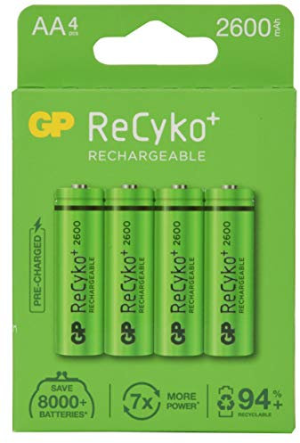 4 x AA Rechargeable 2600mAh ReCyko+ Batteries | Up To 300 Charges Per Battery |Pre-charged Holds Power up to 80% after 1 Year