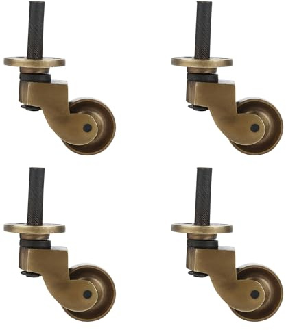 Set of 4 Casters Heavy Duty, Solid Brass Stem Caster Wheels Safe for Floors, Replacement for Floor Mat, Wheels for Furniture/Chairs/Tables, Heavy Duty Caster 1 Inch, Antique Brass Finish