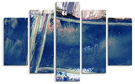 5 teiliges Wandbild auf Leinwand (Gesamt: H: 100cm B: 160cm) Keilrahmenbild Canvas Fotodruck Leinwandbild Leinwanddruck Kunstdruck Wandbild blau beige Farblinien