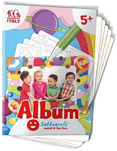 Sabbiarelli – Album Die Bilderrahmen | Klebebögen für Sand Art | Enthält 5 Karton-Klebebögen A5 zum Basteln von 5 Fotorahmen | 100% Made in Italy | 5-12 Jahre | FARBSAND NICHT ENTHALTEN