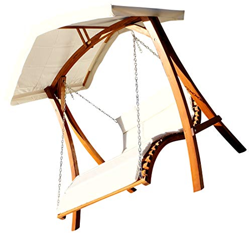 Design Hollywoodliege Doppelliege 'Aruba' aus Holz Lärche mit Dach, Farbe:Cremeweiss