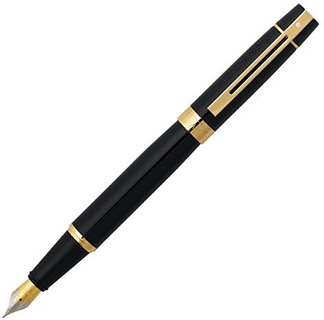 Sheaffer 300 - Refillable fountain pen, fine nib, glossy black, gold tone trim
