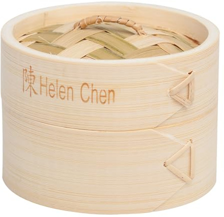 Helen's Asian Kitchen Bamboo Dim Sum Food Steamer With Lid, 4 Inch, 1 Tier Basket For Dumplings, Bao, And Small Bites