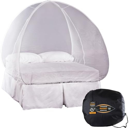 Pyramid Premium Mosinet - Self-Standing Mosquito Net for Standard Double Beds - Permethrin Treated with Zipper Entry and Adjustable Struts - Ideal for Permanent or Semi-Permanent Accommodation