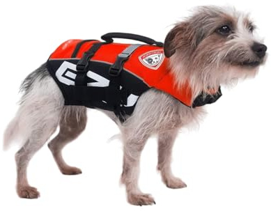 EzyDog DFD Micro Dog Life Jacket for Small Dogs - Adjustable Swimming Safety Vest for Dogs Under 15 Pounds with Reflective Trim & Durable Grab Handle (XX-Small, Red)