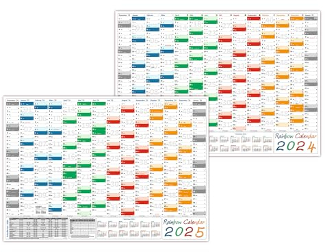 Rainbow Wandkalender/Wandplaner 2025 + 2026 gerollt DIN A0 Format (841 x 1189 mm) 14 Monate, komplette Jahresvorschau Folgejahr und Ferientermine/Feiertage aller Bundesländer