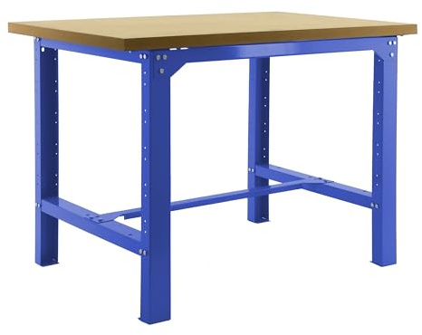 SimonRack Etabli d’Atelier, Capacité de Charge 600 kg, 865x1200x750 mm, Table de Travail Bricolage, Bleu/Bois Mdf - BT6