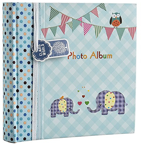 ARPAN Baby Boy Blue Elephant Dream Slip In Memo Photo Album 4x6 200 Photos, Animals Design, Baby Photo Album with Index Pages & CD/DVD Pocket
