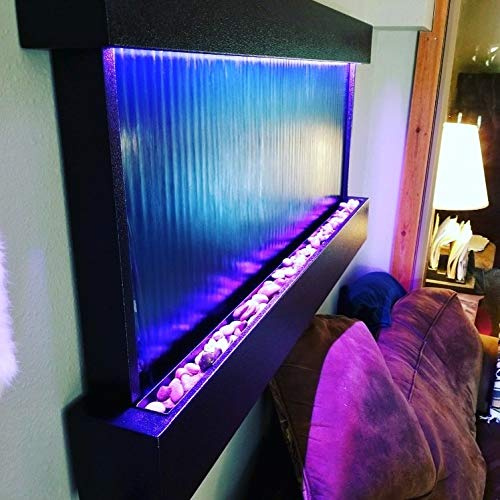 Wall Waterfall XXL 60 Wide x 26 Tall Black Frame, Mirror Background, Color Lights, Remote ctrl by Jersey Home Decor