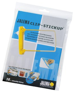 Jalema Clip Stickup 5715600 | Selbstklebend | Archivbinder Für Bündelung Von Dokumenten | Abheftbügel | Archivclip | Schnellbinder | Schlauchheftung | Fassungsvermögen 50mm | 10er Packung | Gelb/Weiß