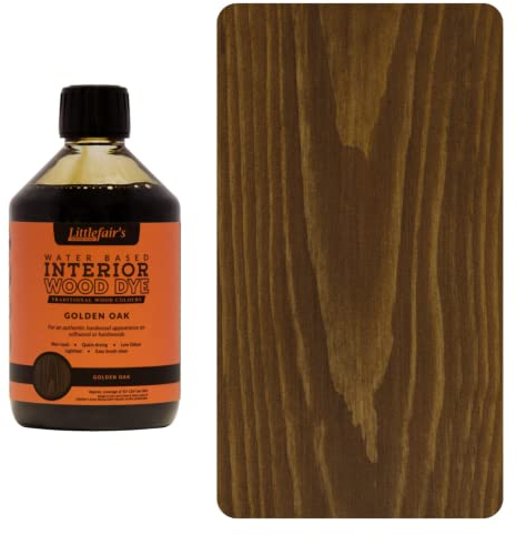 Littlefair's Holzbeize auf Wasserbasis - (Goldene Eiche) - ungiftig, umweltfreundlich und schnell trocknend - Einfach aufzutragende, konzentrierte Formel für alle Holzarten - 500ml