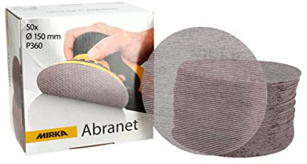 Mirka Schleifscheiben Abranet Netz Ø 150 mm Klett Korn P360 50 Stk | Netz-Schleifscheiben P360 für Holz Spachtel Lack Kunststoff hohe Staubabsaugung lange Haltbarkeit