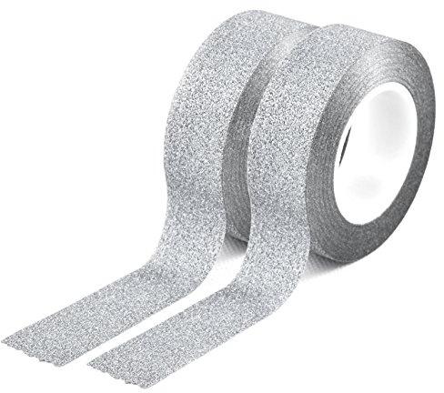 Youzings nastro washi masking tape argento glitter, set 2 rotoli da 10 m, 16 mm, nastro per mascheratura e decorazioni, per scrapbooking, planner, biglietti, regali, album e quaderni
