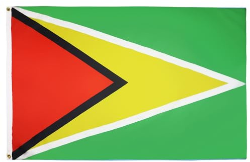 AZ FLAG Bandera Guyana 150x90 cm Guyanésa Poliéster Ligero 2 Ojales | Uso interior Enseña costuras dobles y bordes reforzados con ojales metálicos