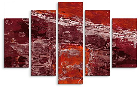 Paul Sinus Art 5 teiliges Wandbild auf Leinwand (Gesamt: H: 100cm B: 160cm) Keilrahmenbild Canvas Fotodruck Leinwandbild Leinwanddruck Kunstdruck Wandbild rot weinrot weiß gemalt Grunge