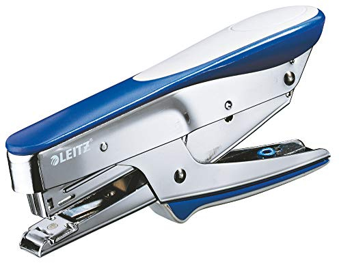 Leitz Heftzange, Für 15 Blatt, Ergonomisches Design aus Metall mit Gummioberflächen, Oberlademechanik, Für Heftklammern P2 (Nr. 10), Blau, 55450033